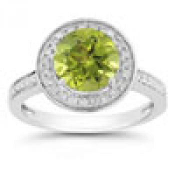 Peridot and Diamond Halo Ring in 14K White Gold 2