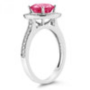 Pink Topaz and Diamond Halo Ring in 14K White Gold 3