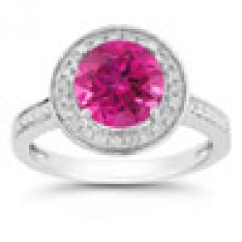 Pink Topaz and Diamond Halo Ring in 14K White Gold 2