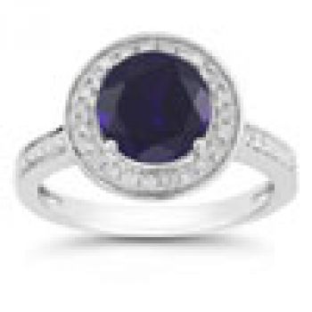 Sapphire and Diamond Halo Ring in 14K White Gold 2