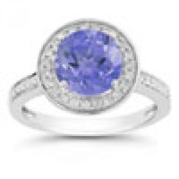 Tanzanite and Diamond Halo Ring in 14K White Gold 2