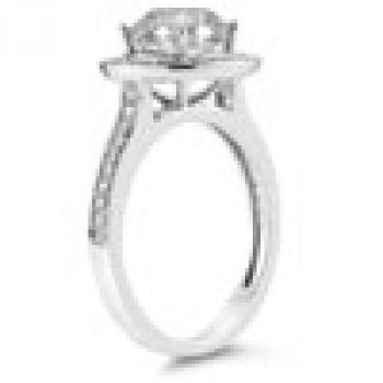 Moissanite and Diamond Halo Ring in 14K White Gold 3