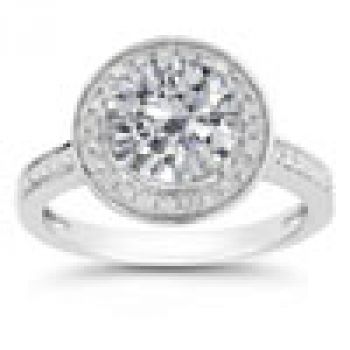 Moissanite and Diamond Halo Ring in 14K White Gold 2