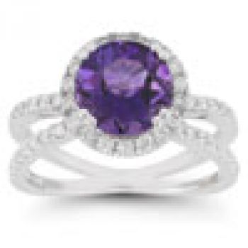 Criss-Cross Pave Amethyst and Diamond Halo Ring