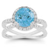 Pave Diamond Criss-Cross Blue Topaz and Diamond Halo Ring