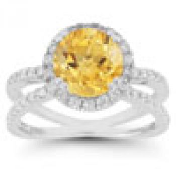 Criss-Cross Pave Diamond and Citrine Halo Ring 2