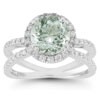 Pave Diamond Criss-Cross Green Amethyst and Diamond Halo Ring
