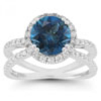 Pave Diamond Criss-Cross London Blue Topaz Halo Ring 2