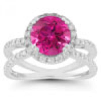 Pave Diamond Criss-Cross Pink Topaz Halo Ring 2