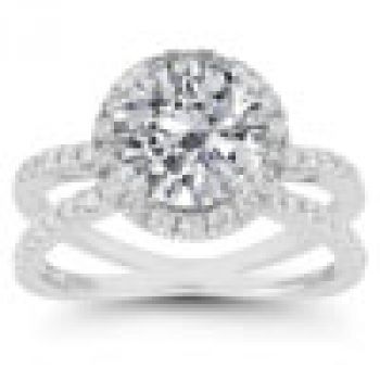 Pave Diamond Criss-Cross Moissanite Halo Ring 2