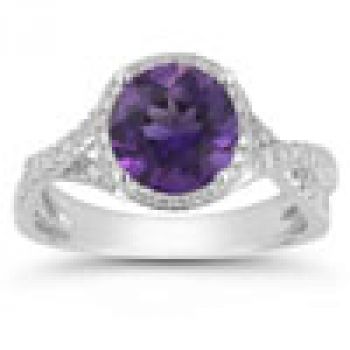 Micro Pave Halo Amethyst Ring in 14K White Gold 2