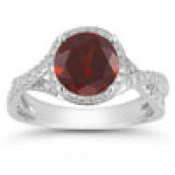 Micro Pave Halo Garnet Ring in 14K White Gold 2