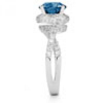 Micro Pave Halo London Blue Topaz Ring in 14K White Gold 3