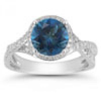 Micro Pave Halo London Blue Topaz Ring in 14K White Gold 2