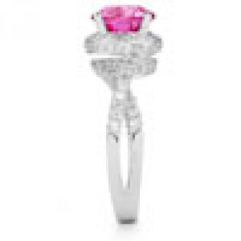 Micro Pave Halo Pink Topaz Ring in 14K White Gold 3