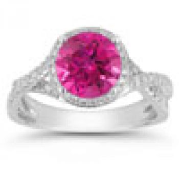 Micro Pave Halo Pink Topaz Ring in 14K White Gold 2