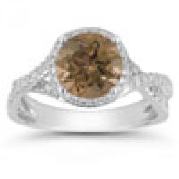 Micro Pave Halo Smokey Quartz Ring in 14K White Gold 2