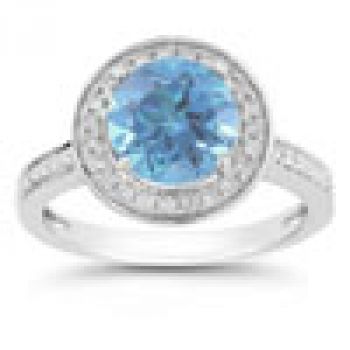 Blue Topaz and Diamond Halo Ring in 14K White Gold 2