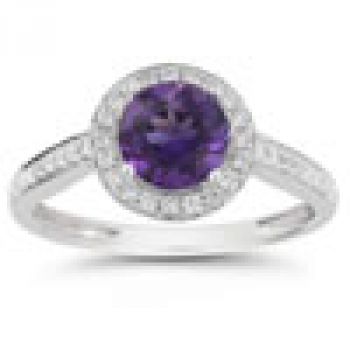 Modern Halo Amethyst Diamond Ring in 14K White Gold 2