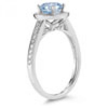 Modern Halo Aquamarine Diamond Ring in 14K White Gold 3