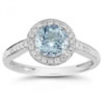Modern Halo Aquamarine Diamond Ring in 14K White Gold 2