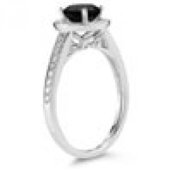Modern Halo Black and White Diamond Ring in 14K White Gold 3