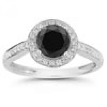 Modern Halo Black and White Diamond Ring in 14K White Gold 2