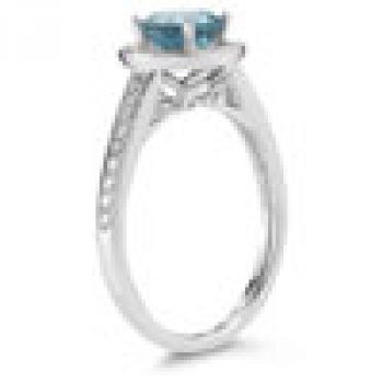 Modern Halo Blue Topaz Diamond Ring in 14K White Gold 3