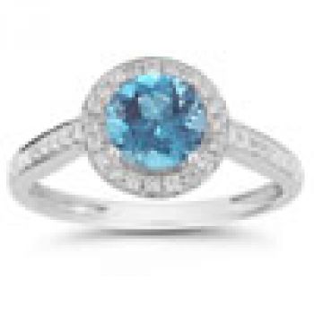 Modern Halo Blue Topaz Diamond Ring in 14K White Gold 2