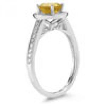 Modern Halo Citrine Diamond Ring in 14K White Gold 3