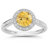 Modern Halo Gemstone Diamond Ring in 14K White Gold