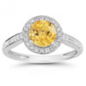 Modern Halo Citrine Diamond Ring in 14K White Gold 2