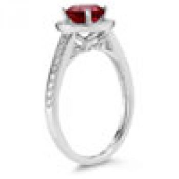 Modern Halo Garnet Diamond Ring in 14K White Gold 3