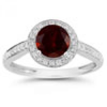 Modern Halo Garnet Diamond Ring in 14K White Gold 2