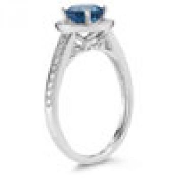 Modern Halo London Blue Topaz Diamond Ring in 14K White Gold 3