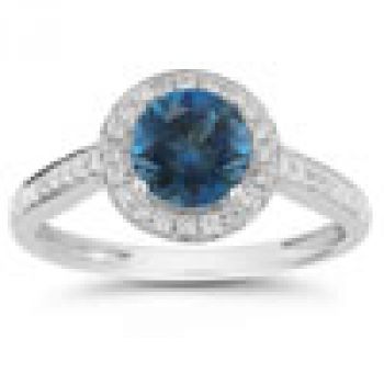 Modern Halo London Blue Topaz Diamond Ring in 14K White Gold 2