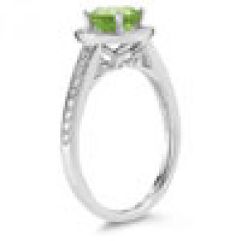 Modern Halo Peridot Diamond Ring in 14K White Gold 3