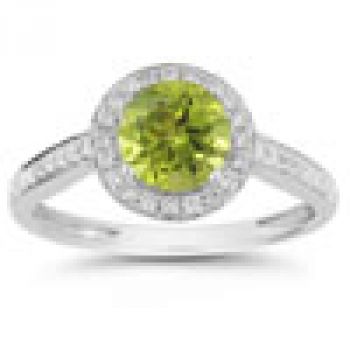 Modern Halo Peridot Diamond Ring in 14K White Gold 2