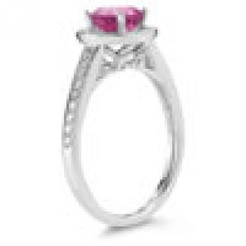 Modern Halo Pink Topaz Diamond Ring in 14K White Gold 3