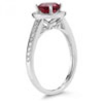 Modern Halo Ruby Diamond Ring in 14K White Gold 3
