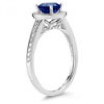 Modern Halo Sapphire Diamond Ring in 14K White Gold 3