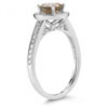 Modern Halo Smoky Quartz Diamond Ring in 14K White Gold 3