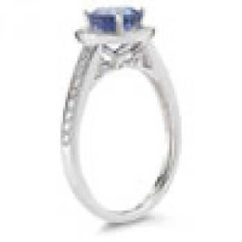 Modern Halo Tanzanite Diamond Ring in 14K White Gold 3