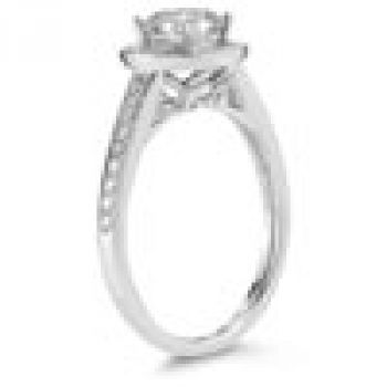 Modern Halo Moissanite Diamond Ring in 14K White Gold 3