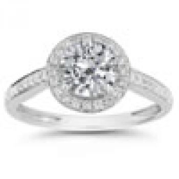 Modern Halo Moissanite Diamond Ring in 14K White Gold 2