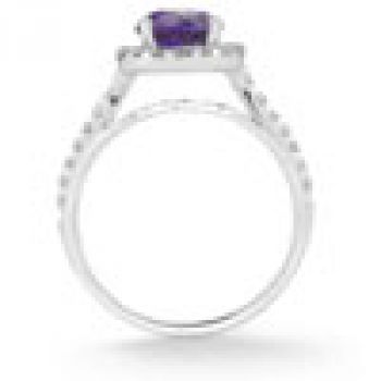 Amethyst and Diamond Halo Gemstone Ring in 14K White Gold 3