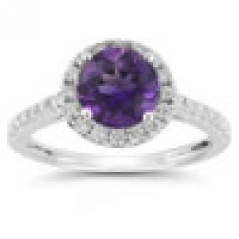 Amethyst and Diamond Halo Gemstone Ring in 14K White Gold 2