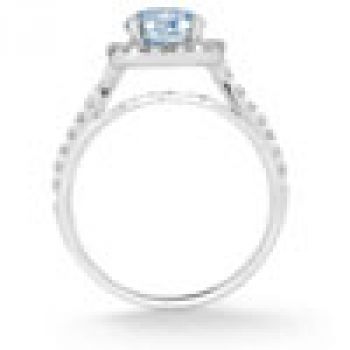 Aquamarine and Diamond Halo Gemstone Ring in 14K White Gold 3