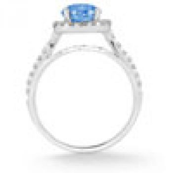 Blue  and White Diamond Halo Ring in 14K White Gold 3