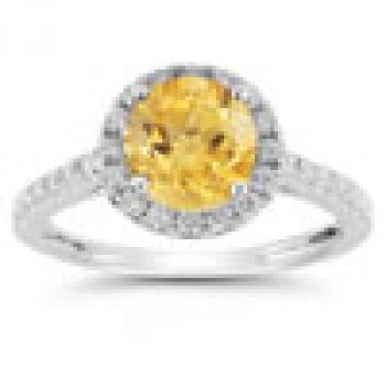 Citrine and Diamond Halo Gemstone Ring in 14K White Gold 2